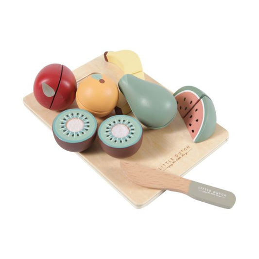 Snijplank met houten fruit set